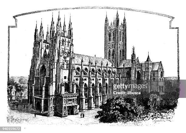 antique illustrations of england, scotland and ireland: canterbury cathedral - canterbury england stock illustrations