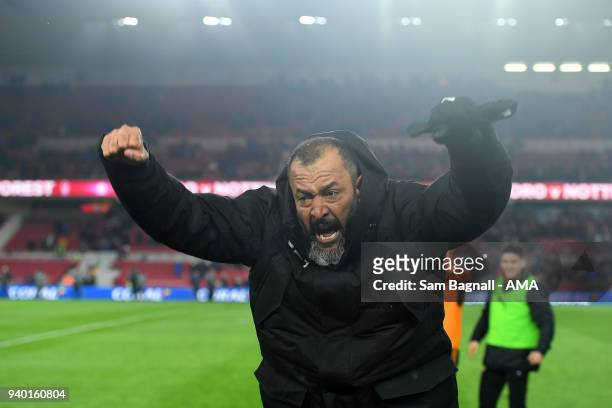Nuno Espirito Santo manager / head coach of Wolverhampton Wanderers celebrates at full time during the Sky Bet Championship match between...