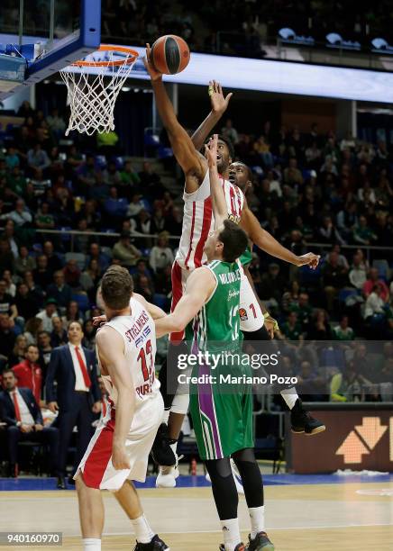 Jamel McLean, #1 of Olympiacos Piraeus in action during the 2017/2018 Turkish Airlines EuroLeague Regular Season Round 29 game between Unicaja Malaga...