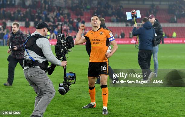 Conor Coady of Wolverhampton Wanderers celebrates at full time during the Sky Bet Championship match between Middlesbrough and Wolverhampton...