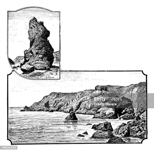 ilustrações de stock, clip art, desenhos animados e ícones de antique illustrations of england, scotland and ireland: kynance cove - lizard
