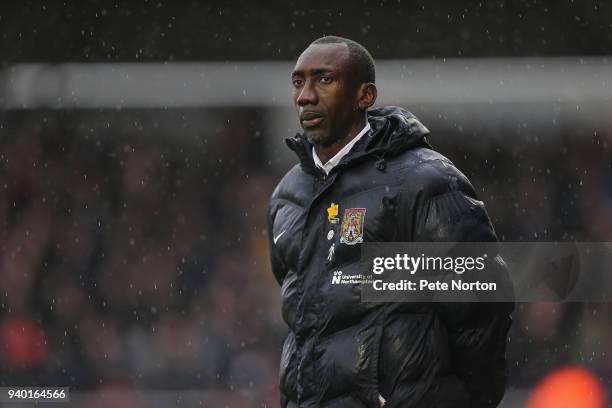 Northampton Town manager Jimmy Floyd Hasselbaink looks on during the Sky Bet League One match between Northampton Town and Charlton Athletic at...