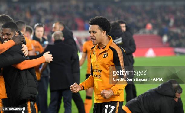 Helder Costa of Wolverhampton Wanderers celebrates at full time during the Sky Bet Championship match between Middlesbrough and Wolverhampton...