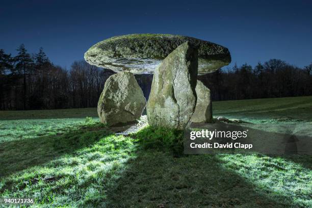 moonlight at spinsters rock, dartmoor, devon, england - spinsters stock pictures, royalty-free photos & images