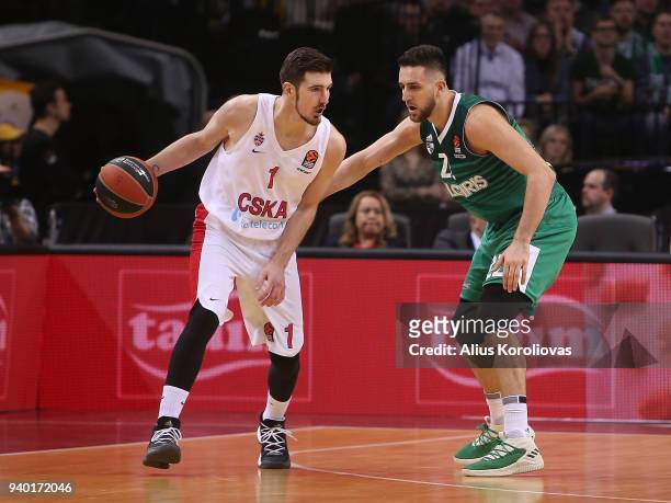 Nando de Colo, #1 of CSKA Moscow competes with Vasilije Micic, #22 of Zalgiris Kaunas in action during the 2017/2018 Turkish Airlines EuroLeague...