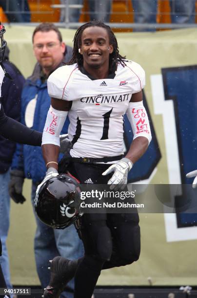 Wide receiver Mardy Gilyard of the University of Cincinnati Bearcats smiles during pregame against the University of Pittsburgh Panthers at Heinz...