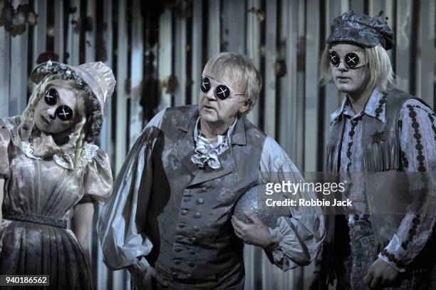 Gillian Keith as Ghost Child 1, Harry Nicoll as Ghost Child 2 and Dominic Sedgwick as Ghost Child 3 in the Royal Opera's production of Mark Anthony...