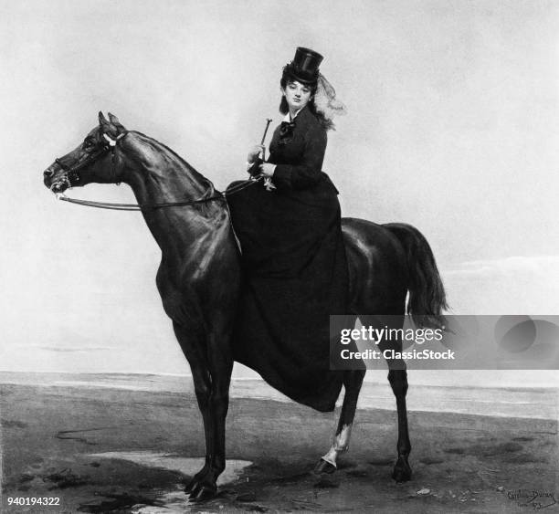 1800s 1870s MLLE. SOFIA CROIZETTE FRENCH ACTRESS WEARING EQUESTRIAN COSTUME RIDING HORSE SIDE SADDLE LOOKING AT CAMERA