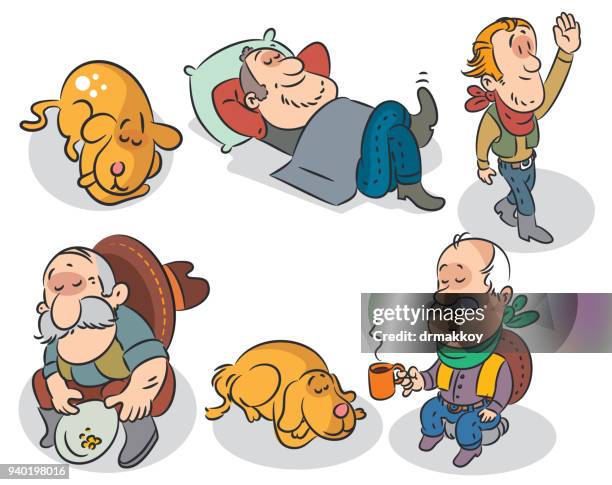 cowboys and dogs - cowboy sleeping stock illustrations