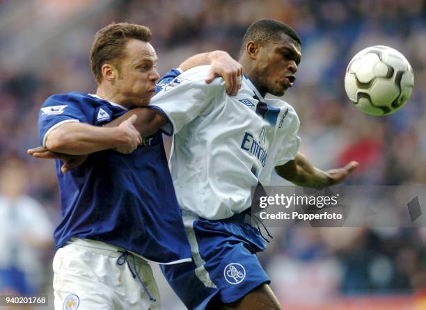 Marcel Desailly of Chelsea and Paul Dickov of Leicester City in action during the FA Barclaycard Premiership match between Leicester City and Chelsea...