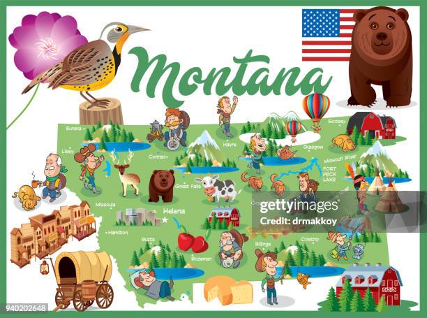 cartoon map of montana - portulaca stock illustrations