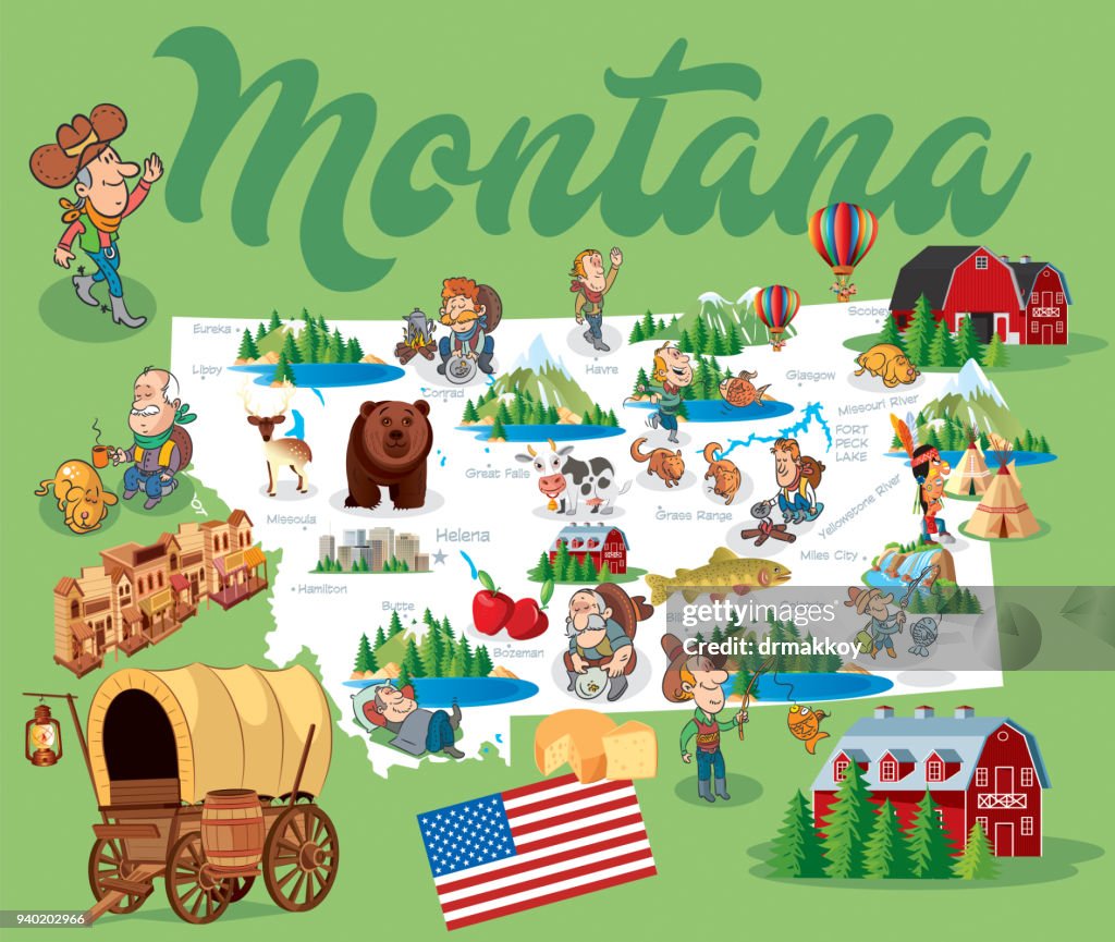 Cartoon-Karte von MONTANA