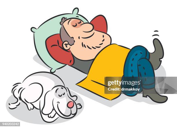 sleeping man and sleeping dog - california bed stock illustrations
