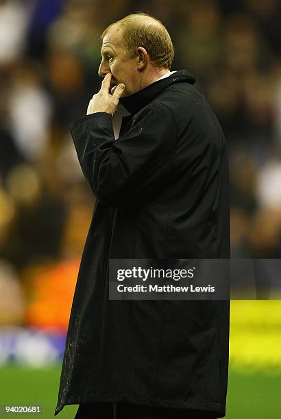 Gary Megson, manager of Bolton Wanderers looks on during the Barclays Premier League match between Wolverhampton Wanderers and Bolton Wanderers at...