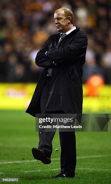 Gary Megson, manager of Bolton Wanderers looks on during the Barclays Premier League match between Wolverhampton Wanderers and Bolton Wanderers at...