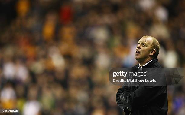 Gary Megson, manager of Bolton Wanderers looks on during the Barclays Premier League match between Wolverhampton Wanderers and Bolton Wanderers at...