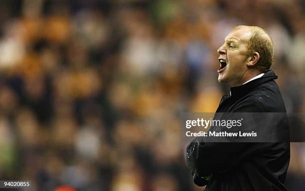 Gary Megson, manager of Bolton Wanderers gives out instructions during the Barclays Premier League match between Wolverhampton Wanderers and Bolton...