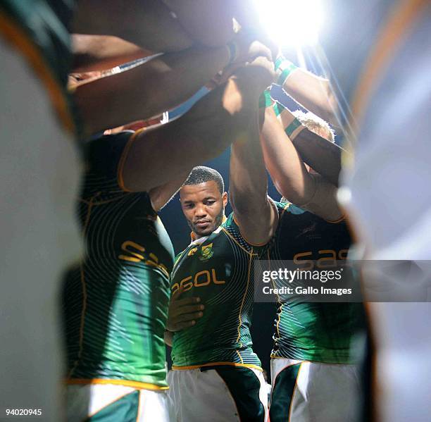 Mpho Mbiyozo of South Africa during the International match between South Africa and Australia at the Sevens Stadium on December 05, 2009 in Dubai,...