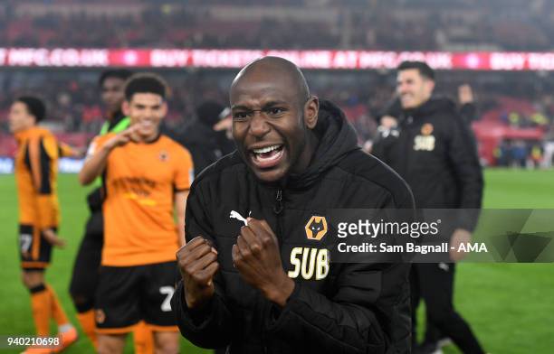 Benik Afobe of Wolverhampton Wanderers celebrates at full time during the Sky Bet Championship match between Middlesbrough and Wolverhampton...