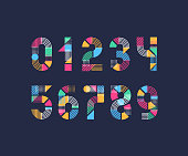 Set of creative color geometry shapes' figures and numbers.