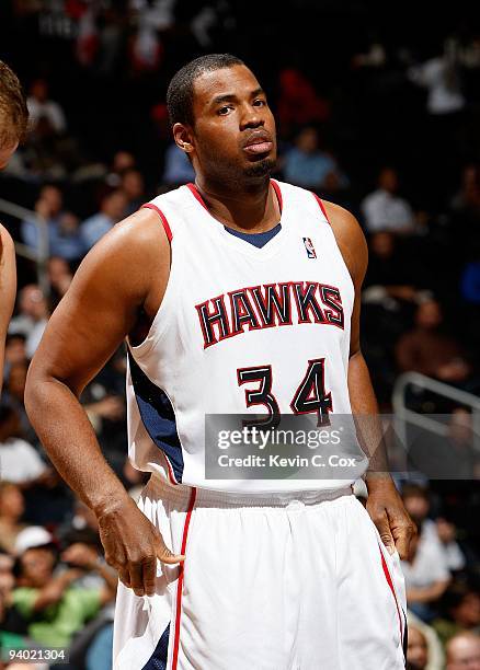 Jason Collins of the Atlanta Hawks against the Toronto Raptors at Philips Arena on December 2, 2009 in Atlanta, Georgia. NOTE TO USER: User expressly...