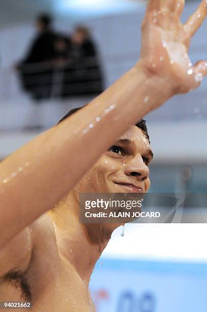 French athlete Yannick Agnel celebrates after winning the 200m freestyle final at the France's national short course championship on December 5, 2009...