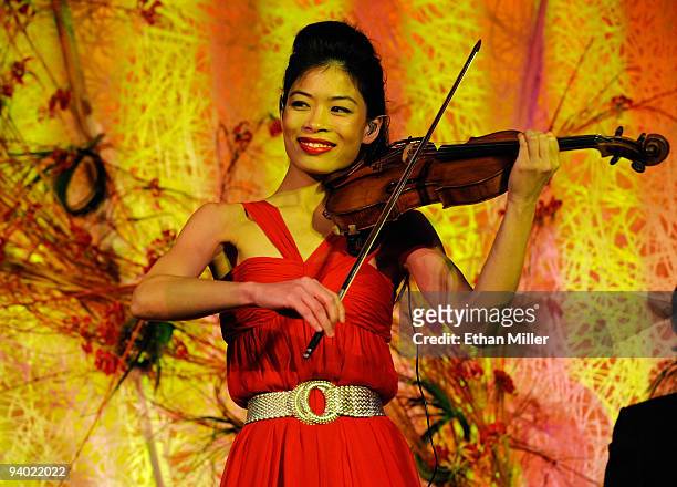 Recording artist Vanessa-Mae performs during the opening night gala for Mandarin Oriental, Las Vegas at CityCenter December 4, 2009 in Las Vegas,...