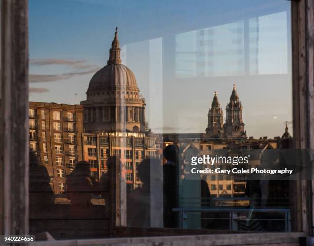 st pauls cathedral reflected in window - gary colet stock pictures, royalty-free photos & images