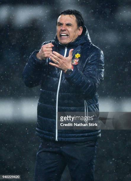 Chris Coleman manager of Sunderland celebrates after the Sky Bet Championship match between Derby County and Sunderland at iPro Stadium on March 30,...