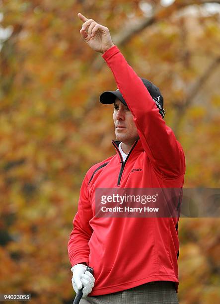 Mike Weir of Canada reacts to his shot on the fifth hole during the third round of the Chevron World Challenge at Sherwood Country Club on December...
