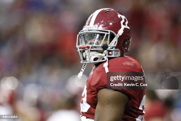 Mark Ingram of the Alabama Crimson Tide looks on during warm ups against the Florida Gators during the SEC Championship game at Georgia Dome on...