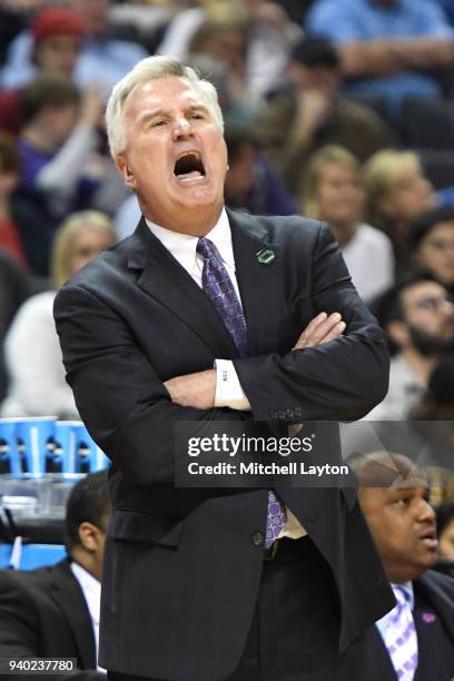 Head coach Bruce Weber of the Kansas State Wildcats yells to his players during the second round of the 2018 NCAA Men's Basketball Tournament against...