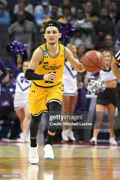 Maura of the UMBC Retrievers dribbles up court during the second round of the 2018 NCAA Men's Basketball Tournament against the Kansas State Wildcats...