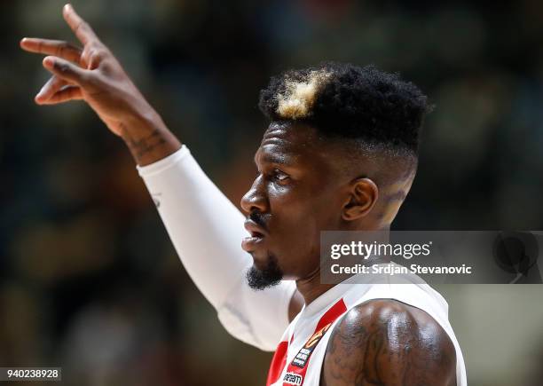 Dylan Ennis of Crvena Zvezda reacts during the 2017/2018 Turkish Airlines EuroLeague Regular Season game between Crvena Zvezda mts Belgrade and Real...