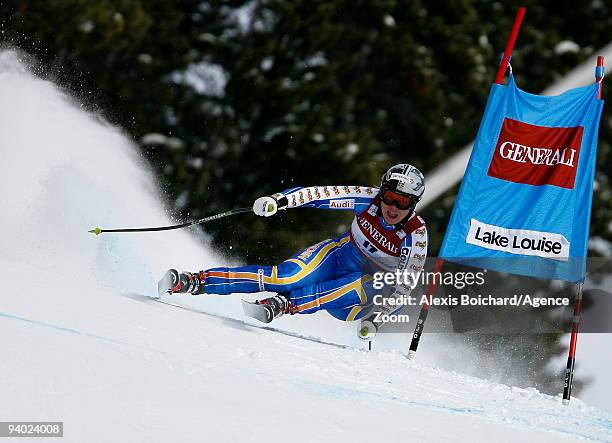 Anja Paerson of Sweden place during the Audi FIS Alpine Ski World Cup Women's Downhill on December 5, 2009 in Lake Louise, Canada.
