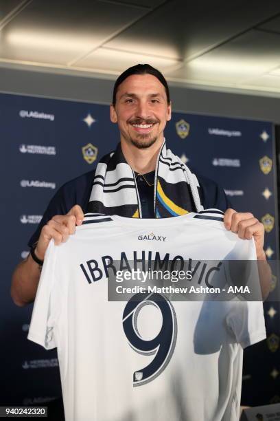 Team, Los Angeles Galaxy Introduce Sweden International Zlatan Ibrahimovic at the StubHub Center on March 30, 2018 in Carson, California.