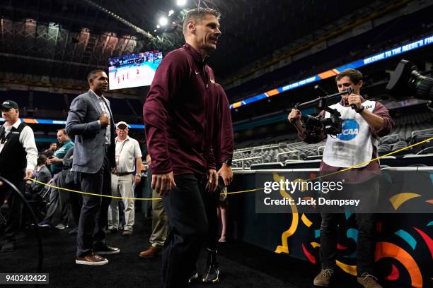 Head coach Porter Moser of the Loyola Ramblers walks off the court during Practice Day for the 2018 NCAA Photos via Getty Images Men's Final Four at...