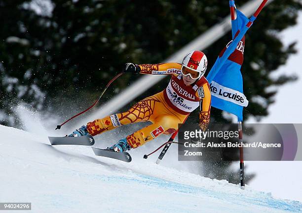 Kelly Vanderbeek of Canada in action during the Audi FIS Alpine Ski World Cup Women's Downhill on December 5, 2009 in Lake Louise, Canada.