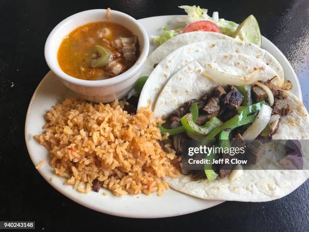 homemade tacos al carbon with rice - tex mex food stock pictures, royalty-free photos & images
