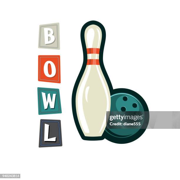 retro-style-bowling-elemente - kegelkugel stock-grafiken, -clipart, -cartoons und -symbole