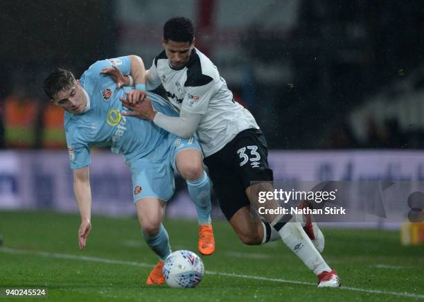 Curtis Davies of Derby County and Lynden Gooch of Sunderland in action during the Sky Bet Championship match between Derby County and Sunderland at...