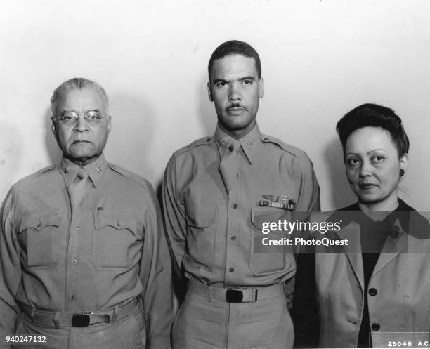 Portrait of Brigadier General Benjamin Oliver Davis Sr , his son Lieutenant Colonel Benjamin O Davis Jr , and daughter-in-law Agatha Scott Davis ,...