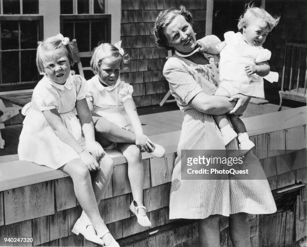 Portrait of Princess Juliana of the Netherlands and her daughters, from left, Princesses Beatrix, Irene, and Margriet, during a vacation on Cape Cod,...