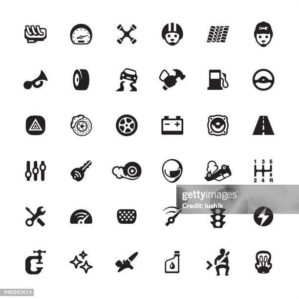 auto-werkstatt - icon-set - autohupe stock-grafiken, -clipart, -cartoons und -symbole