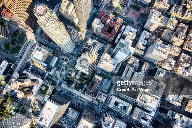 directly above downtown los angeles - downtown los angeles aerial stock pictures, royalty-free photos & images