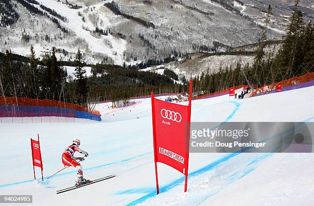 Michal Klusak of Poland descends the course in the Men's FIS Alpine World Cup Downhill on the Birds of Prey course on December 5, 2009 in Beaver...