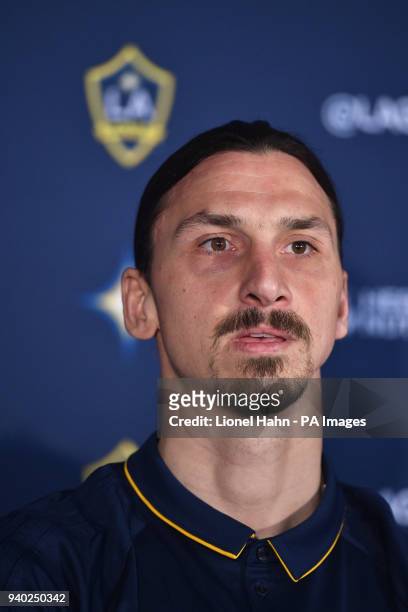 Zlatan Ibrahimovic during a press conference for Los Angeles Galaxy at the StubHub Center on March 30, 2018 in Carson, California Zlatan Ibrahimovic...