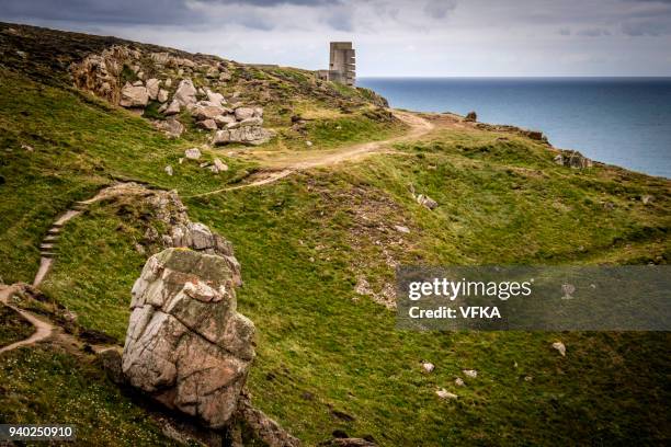 wwii german naval tower mp3, battery moltke, st ouen, jersey, channel islands. - channel islands england stock pictures, royalty-free photos & images