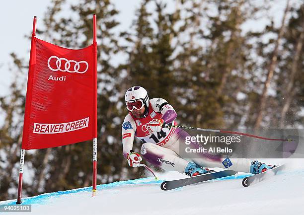 Marco Buechel of the USA competes during the Men's Alpine World Cup Downhill final on the Birds of Prey course on December 5, 2009 in Beaver Creek,...