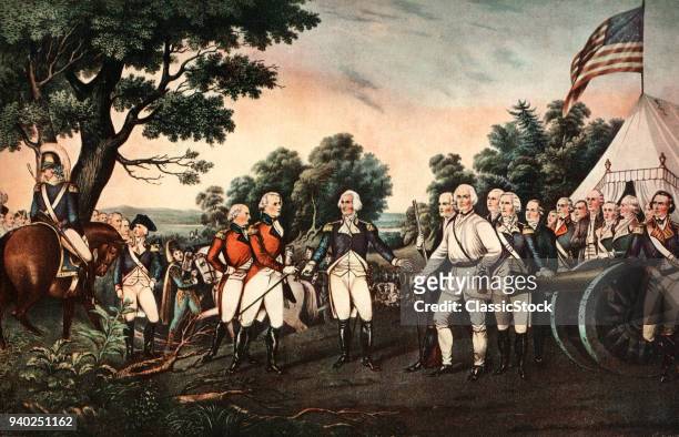 1770s SURRENDER OF BURGOYNE TO GENERAL GATES OCTOBER 17 1777 PAINTING BY TRUMBULL SARATOGA NEW YORK STATE COLONIAL AMERICA